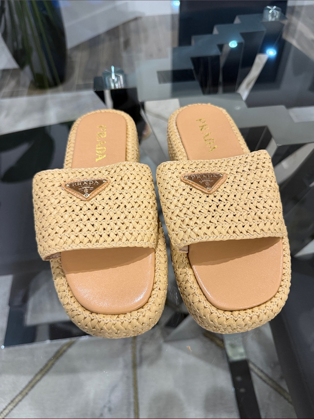 Natural Raffia Slides